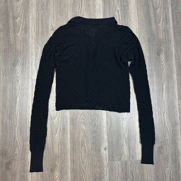 Zara Black Lace Collared Long Sleeve Top Medium Romantic Chic - Picture 4 of 6